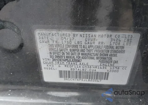 2018 Nissan Versa 1.6 Sv from USA, damaged, VIN 3N1CN7AP5JL820567